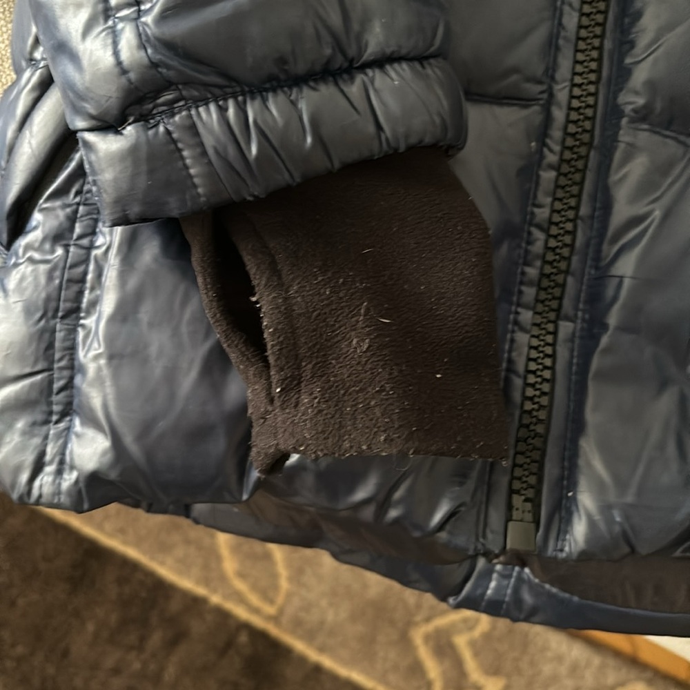SAM. Shiny Navy Puffer Jacket with Faux Fur Hood - Picture 7 of 7
